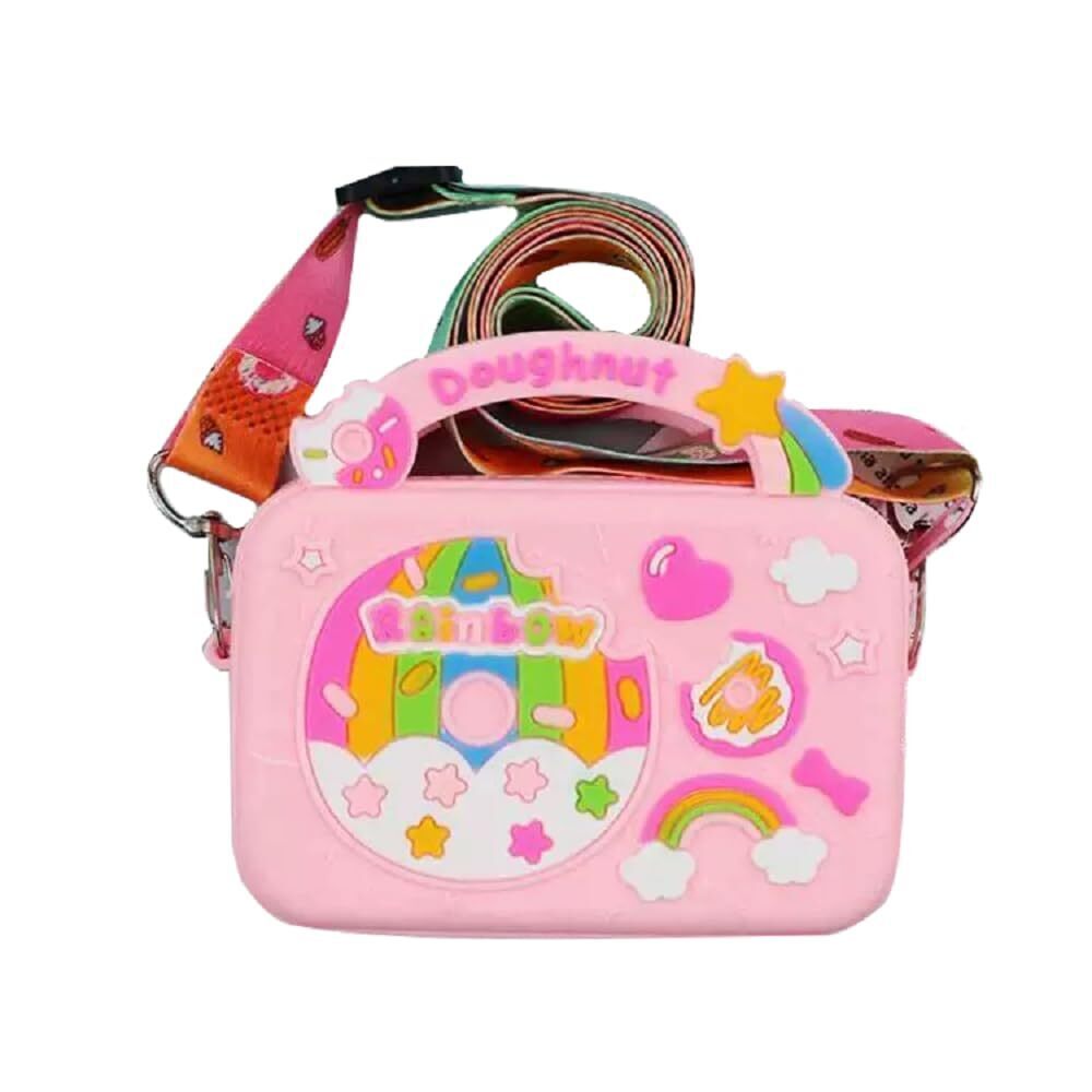 9955 Rainbow and Donut Design Purse Crossbody Bag- Lovely Key Pouch Wallet